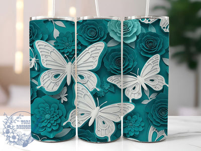 3D Butterfly Floral 20oz Tumbler, Floral Tumbler Wrap, Elegant Nature Tumbler, 20oz Tumbler Wrap, Sublimation Tumbler Design, Spring Aesthetic Tumbler, Digital Download Sublimation ToriDesigns 