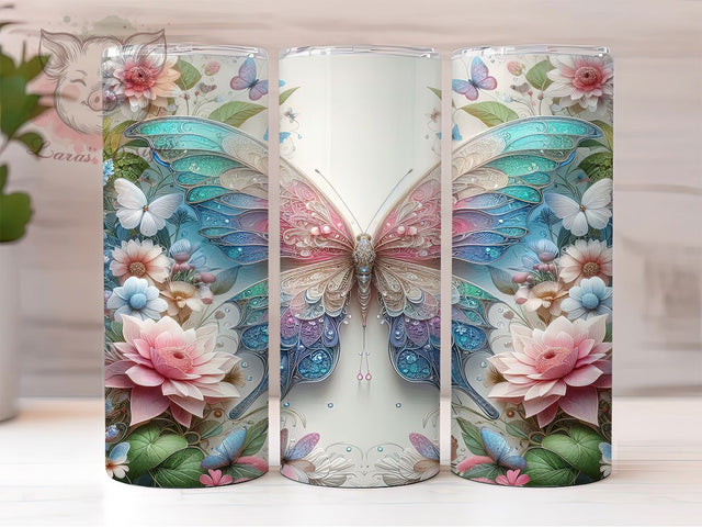 3D Butterfly Floral 20oz Vibrant Tumbler Wrap, Elegant Butterfly Sublimation, Blooming Flowers 20oz Wrap, Seamless Butterfly Design, Watercolor Butterfly Tumbler, Vibrant Floral Sublimation Lara' s Designs 