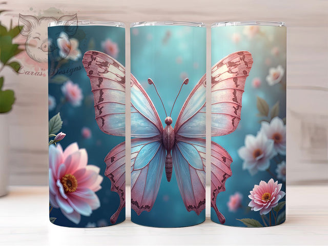 3D Butterfly Floral 20oz Vibrant Tumbler Wrap, Elegant Butterfly Sublimation, Blooming Flowers 20oz Wrap, Seamless Butterfly Design, Watercolor Butterfly Tumbler, Vibrant Floral Sublimation Lara' s Designs 
