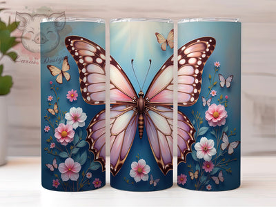 3D Butterfly Floral 20oz Vibrant Tumbler Wrap, Elegant Butterfly Sublimation, Blooming Flowers 20oz Wrap, Seamless Butterfly Design, Watercolor Butterfly Tumbler, Vibrant Floral Sublimation Lara' s Designs 