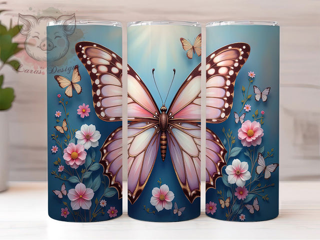3D Butterfly Floral 20oz Vibrant Tumbler Wrap, Elegant Butterfly Sublimation, Blooming Flowers 20oz Wrap, Seamless Butterfly Design, Watercolor Butterfly Tumbler, Vibrant Floral Sublimation Lara' s Designs 