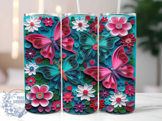 3D Butterfly Floral Tumbler, Butterfly Flower Tumbler, 20Oz Sublimation, 3D Floral Printable, Elegant Butterfly Design, Floral Texture Wrap, 3D Nature Tumbler Sublimation ToriDesigns 