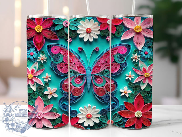 3D Butterfly Floral Tumbler, Butterfly Flower Tumbler, 20Oz Sublimation, 3D Floral Printable, Elegant Butterfly Design, Floral Texture Wrap, 3D Nature Tumbler Sublimation ToriDesigns 