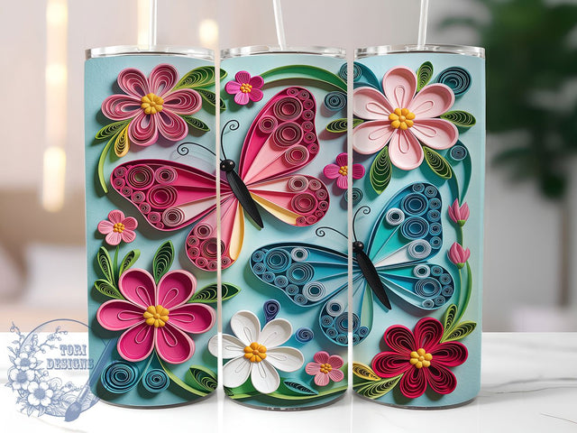 3D Butterfly Floral Tumbler, Butterfly Flower Tumbler, 20Oz Sublimation, 3D Floral Printable, Elegant Butterfly Design, Floral Texture Wrap, 3D Nature Tumbler Sublimation ToriDesigns 