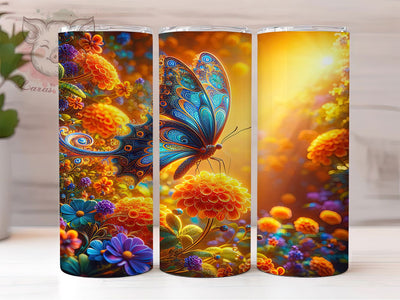 3D Butterfly Floral Tumbler, Nature Flowers, Floral Theme, Whimsical Style, Garden Design, 20Oz Tumbler, Sublimation Wrap Sublimation Lara' s Designs 