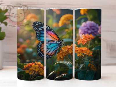 3D Butterfly Floral Tumbler, Nature Flowers, Floral Theme, Whimsical Style, Garden Design, 20Oz Tumbler, Sublimation Wrap Sublimation Lara' s Designs 