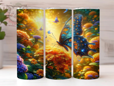 3D Butterfly Floral Tumbler, Nature Flowers, Floral Theme, Whimsical Style, Garden Design, 20Oz Tumbler, Sublimation Wrap Sublimation Lara' s Designs 