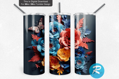 3D Butterfly Flower 20 Oz Tumbler Sublimation Regulrcrative 