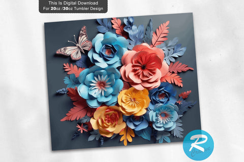 3D Butterfly Flower 20 Oz Tumbler Sublimation Regulrcrative 