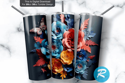 3D Butterfly Flower 20 Oz Tumbler Sublimation Regulrcrative 