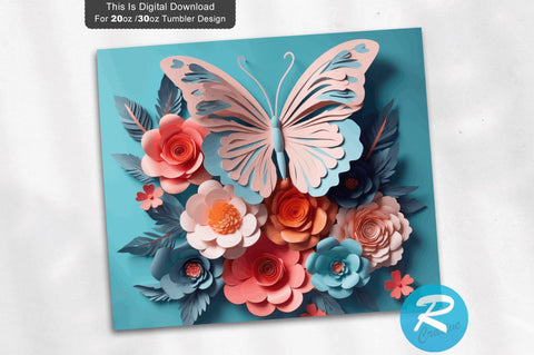 3D Butterfly Flowers 20 Oz Tumbler Sublimation Regulrcrative 