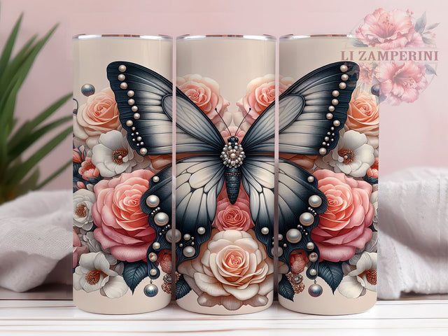 3D Butterfly Flowers 20oz Tumbler Wrap PNG, Butterfly Tumbler PNG Sublimation Design, Straight & Tapered Tumbler Wrap, Instant Digital Download Sublimation Li Zamperini 