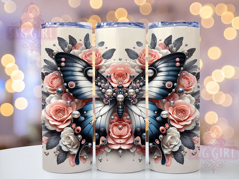 3D Butterfly Flowers 20oz Tumbler Wrap Sublimation Design, Straight Tapered Tumbler Wrap, Butterfly Tumbler Png, Instant Digital Download Sublimation SvggirlplusArt 
