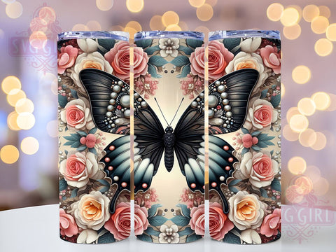3D Butterfly Flowers 20oz Tumbler Wrap Sublimation Design, Straight Tapered Tumbler Wrap, Butterfly Tumbler Png, Instant Digital Download Sublimation SvggirlplusArt 