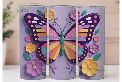 3D Butterfly Garden 20oz Tumbler Wrap Sublimation PixelChick 