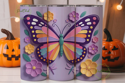 3D Butterfly Garden 20oz Tumbler Wrap Sublimation PixelChick 