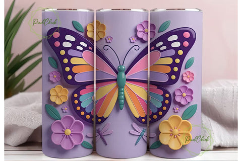 3D Butterfly Garden 20oz Tumbler Wrap Sublimation PixelChick 