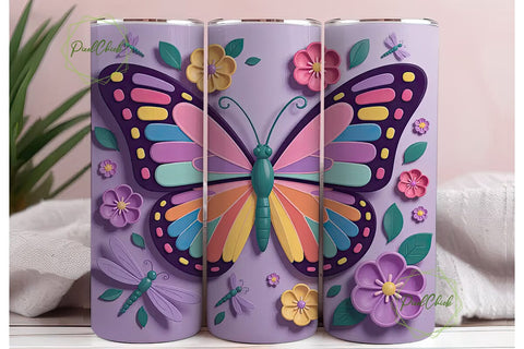 3D Butterfly Garden 20oz Tumbler Wrap Sublimation PixelChick 