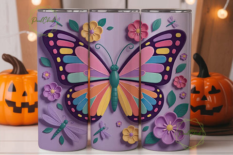 3D Butterfly Garden 20oz Tumbler Wrap Sublimation PixelChick 