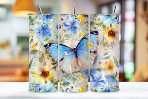 3D Butterfly Garden Tumbler Wrap, Seamless Butterfly png Sublimation FloridPrintables 
