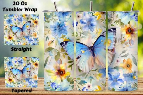 3D Butterfly Garden Tumbler Wrap, Seamless Butterfly png Sublimation FloridPrintables 