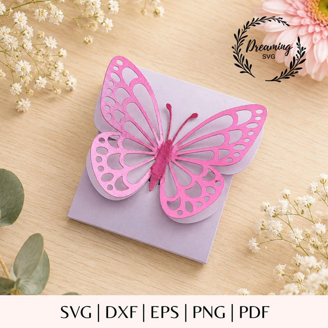 3D Butterfly Gift Card Holder SVG - Pop Up Birthday Envelope Template for Cricut - Paper Money Case Digital Download SVG DreamingSVG 
