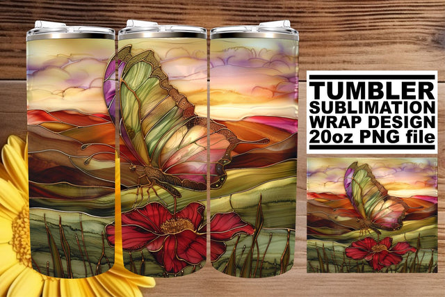 3D Butterfly Glitter Spring Tumbler Sublimation afrosvg 