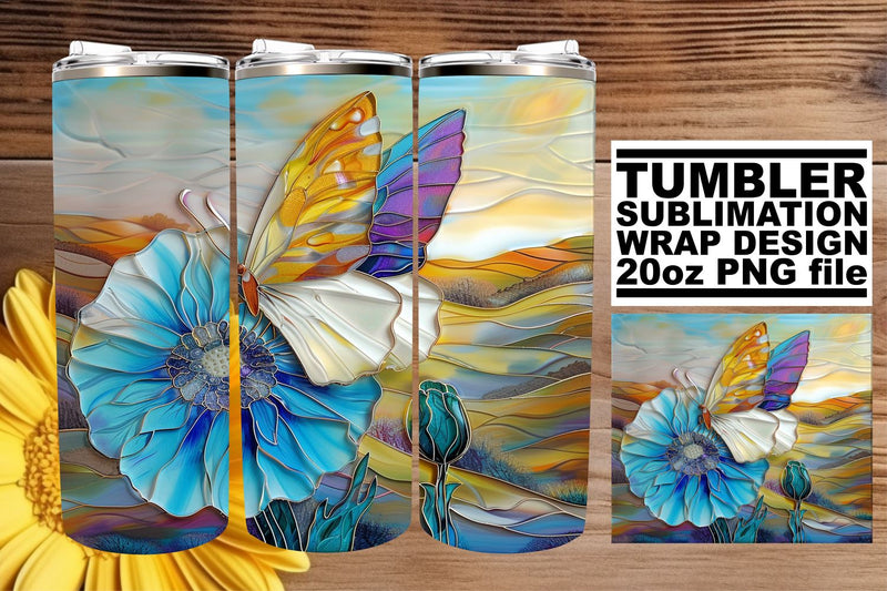 3D Butterfly Glitter Tumbler Wrap Sublimation afrosvg 