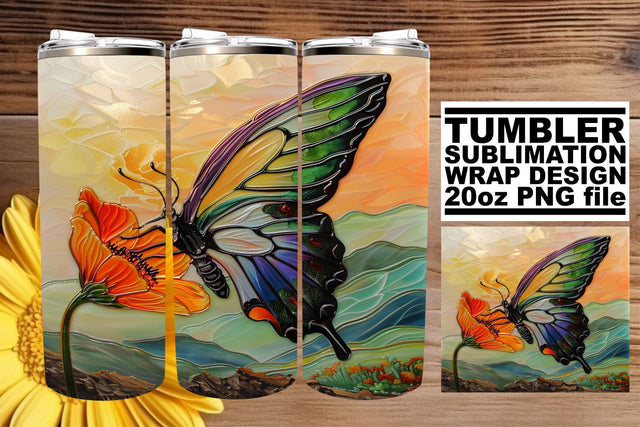 3D Butterfly Glitter Wrap Tumbler Sublimation afrosvg 