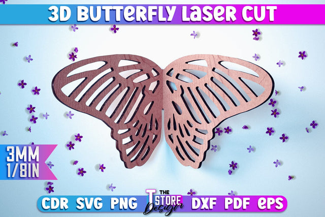 3D Butterfly Laser Cut | Butterfly Laser Cut Design | CNC Files SVG The T Store Design 