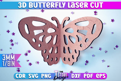 3D Butterfly Laser Cut | Butterfly Laser Cut Design | CNC Files SVG The T Store Design 