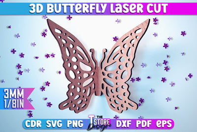 3D Butterfly Laser Cut | Butterfly Laser Cut Design | CNC Files SVG The T Store Design 