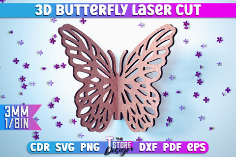 3D Butterfly Laser Cut | Butterfly Laser Cut Design | CNC Files SVG The T Store Design 