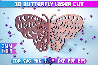 3D Butterfly Laser Cut | Butterfly Laser Cut Design | CNC Files SVG The T Store Design 