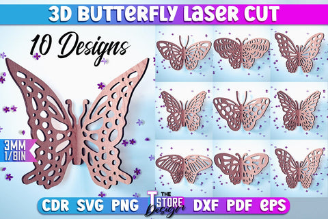 3D Butterfly Laser Cut | Butterfly Laser Cut Design | CNC Files SVG The T Store Design 