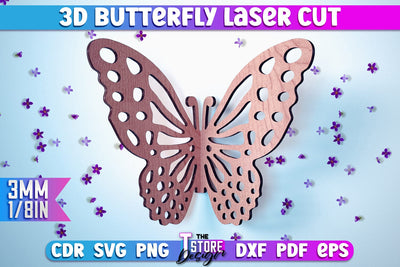 3D Butterfly Laser Cut | Butterfly Laser Cut Design | CNC Files SVG The T Store Design 