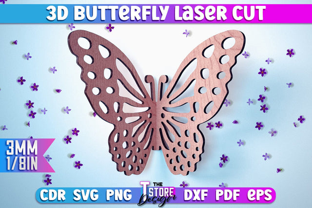 3D Butterfly Laser Cut | Butterfly Laser Cut Design | CNC Files SVG The T Store Design 