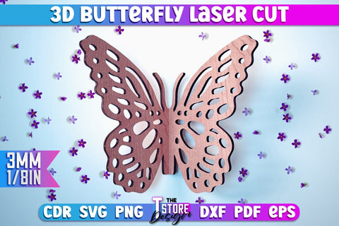 3D Butterfly Laser Cut | Butterfly Laser Cut Design | CNC Files SVG The T Store Design 