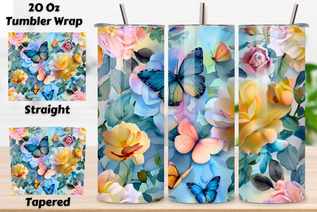 3D Butterfly Meadow Tumbler Wrap | Seamless Butterfly Bloom Sublimation FloridPrintables 