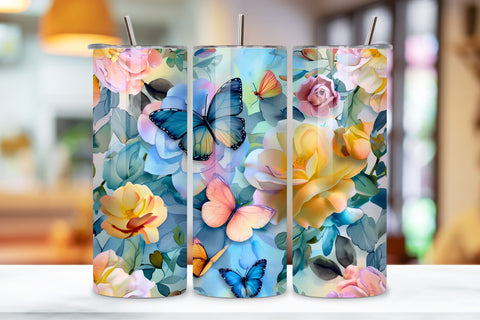 3D Butterfly Meadow Tumbler Wrap | Seamless Butterfly Bloom Sublimation FloridPrintables 