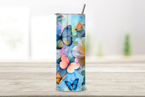 3D Butterfly Meadow Tumbler Wrap | Seamless Butterfly Bloom Sublimation FloridPrintables 