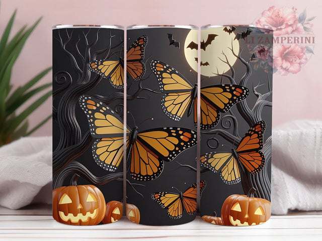 3D Butterfly Moon Pumpkin Halloween Tumbler, Butterfly Moon Cup, Pumpkin Spooky Wrap, 20Oz Sublimation Design, Autumn Moon Mug, Halloween Pumpkin Drinkware, Magical Fall Tumbler Sublimation Li Zamperini 