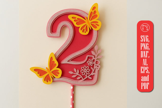 3D Butterfly Number 2 Topper SVG SVG MD JOYNAL ABDIN 