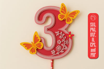 3D Butterfly Number 3 Topper SVG SVG MD JOYNAL ABDIN 