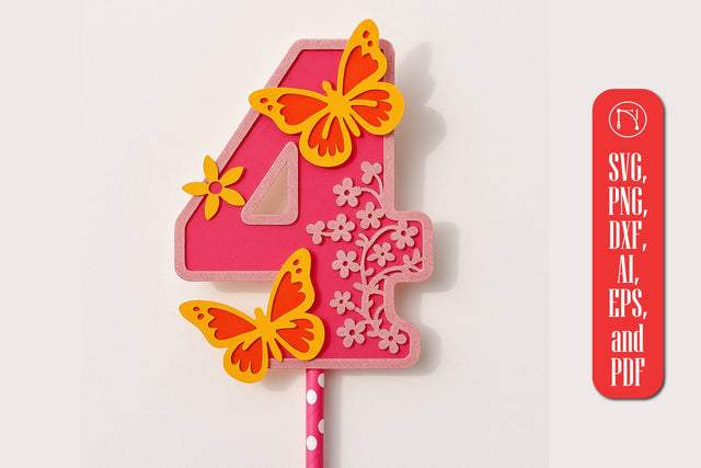 3D Butterfly Number 4 Topper SVG SVG MD JOYNAL ABDIN 