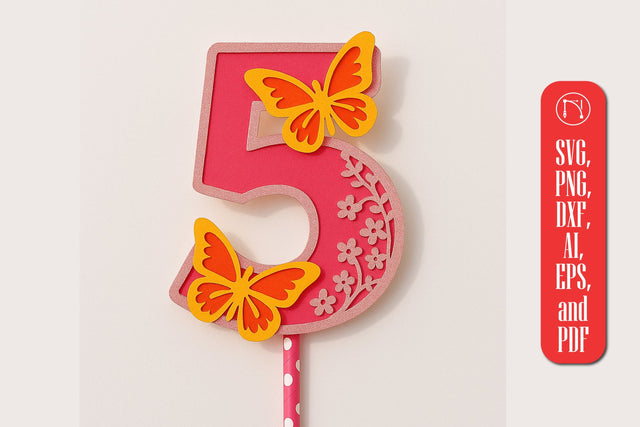 3D Butterfly Number 5 Topper SVG SVG MD JOYNAL ABDIN 