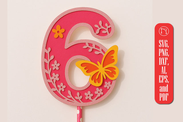 3D Butterfly Number 6 Topper SVG SVG MD JOYNAL ABDIN 