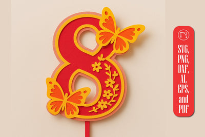 3D Butterfly Number 8 Topper SVG SVG MD JOYNAL ABDIN 