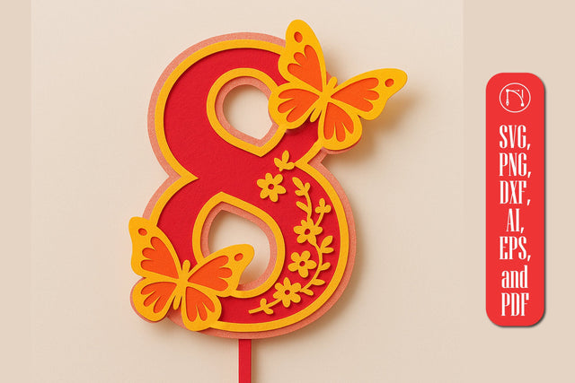 3D Butterfly Number 8 Topper SVG SVG MD JOYNAL ABDIN 