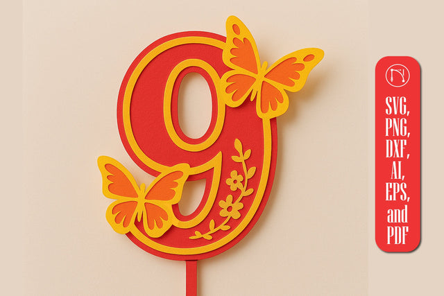 3D Butterfly Number 9 Topper SVG Cut File SVG MD JOYNAL ABDIN 
